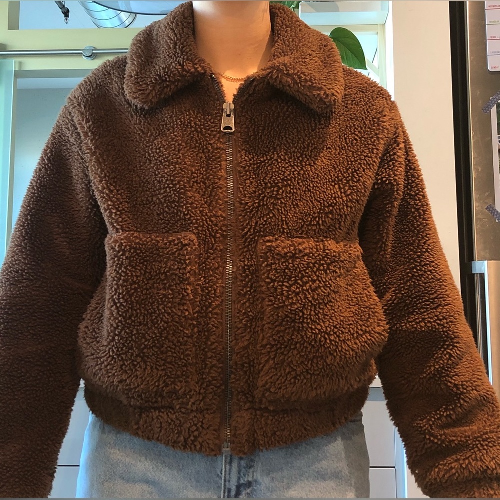 Urban Outfitters Faux Fur Cropped Jacket, rich brown, size S